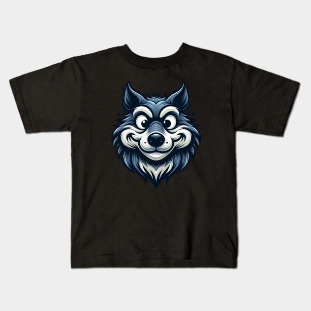 Crazy Wolf Funny Kids T-Shirt by alcoshirts